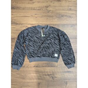 NWT Sisley‎ Girl's Black and Gray Abstract Crop Top Sweater Size 13-14 Years
